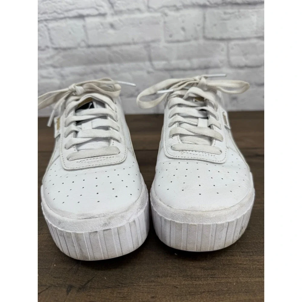Puma Cali Wedge Womens White Leather Chunky Platform Sneakers Size 7.5